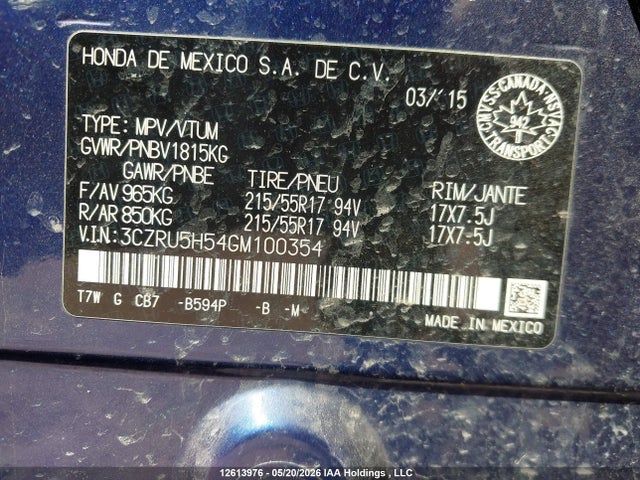 3CZRU5H54GM100354 Honda HR-V EX
