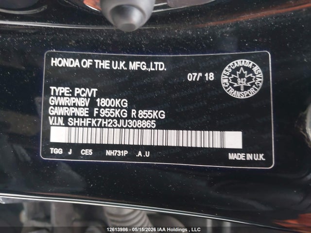 SHHFK7H23JU308865 Honda Civic Lx