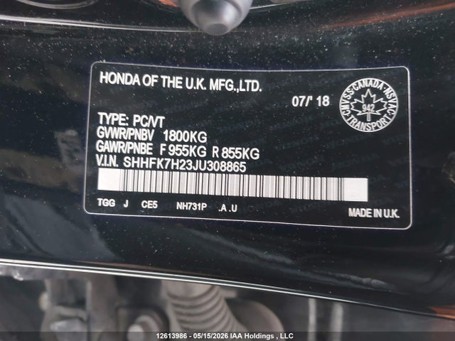SHHFK7H23JU308865 Honda Civic Lx