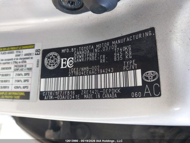 Aukcja sprzedaży 2010 Toyota Corolla S/le/xle, vin: 2T1BU4EE6AC194243, numer aukcji: 12613990