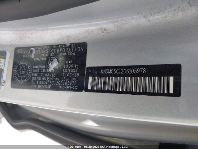 Auction sale of the 2016 Kia Sedona Sx, vin: KNDMC5C12G6105978, lot number: 12614004