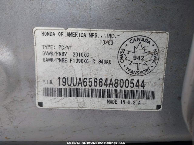 Продажа на аукционе авто 2004 Acura Tl, vin: 19UUA65664A800544, номер лота: 12614013