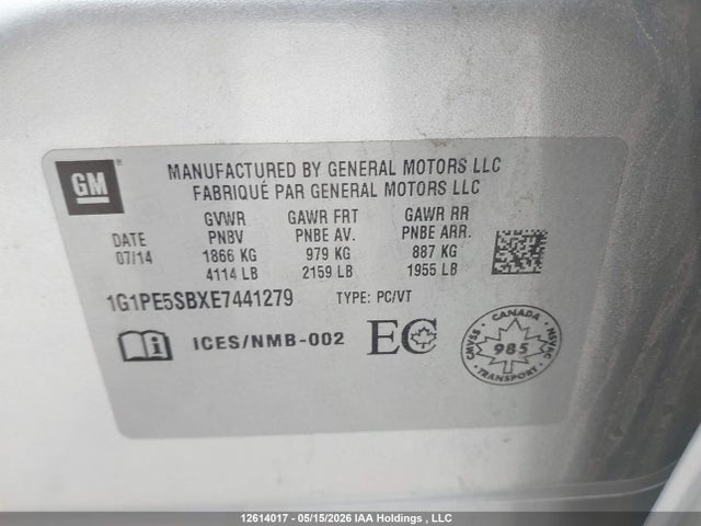1G1PE5SBXE7441279 Chevrolet CRUZE LT
