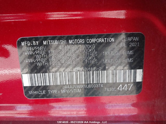 Продаж на аукціоні авто 2022 Mitsubishi Rvr Se/sel/le/gt, vin: JA4AJVAWXNU600374, номер лоту: 12614020