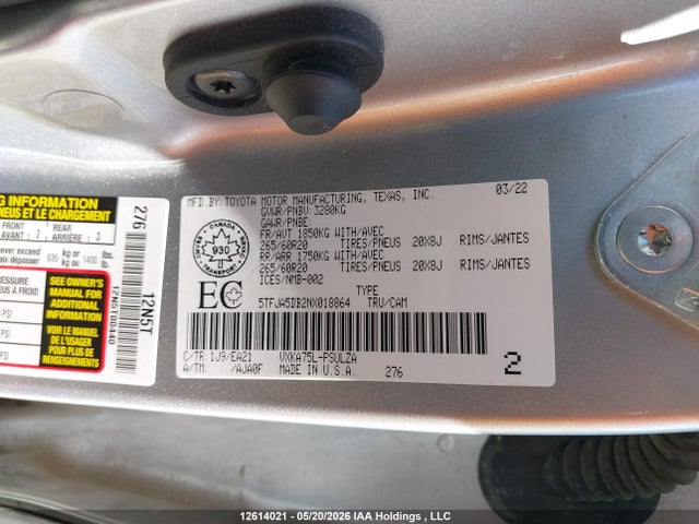 Toyota Tundra 2022 5TFJA5DB2NX018864 Image 9