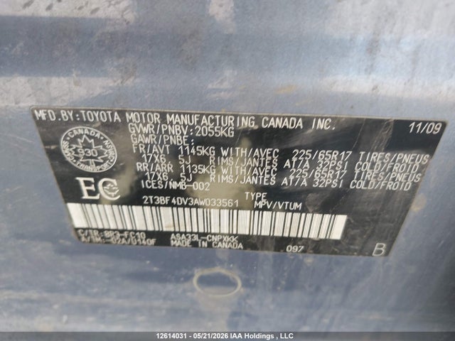 Aukcja sprzedaży 2010 Toyota Rav4, vin: 2T3BF4DV3AW033561, numer aukcji: 12614031