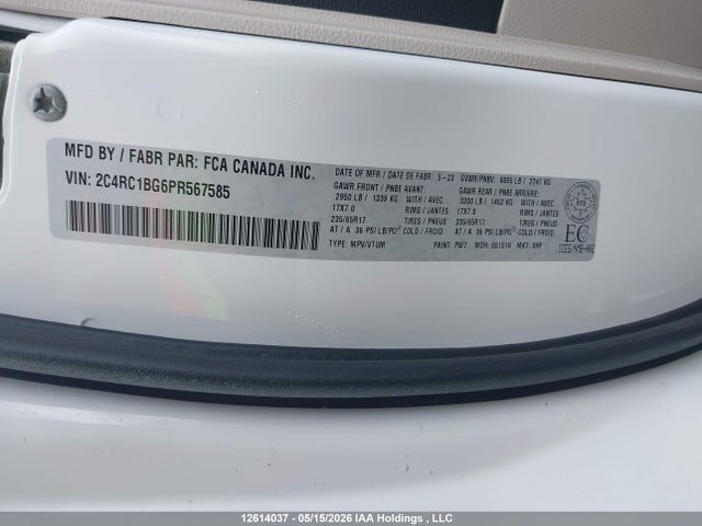 Продажа на аукционе авто 2023 Chrysler Pacifica Touring L, vin: 2C4RC1BG6PR567585, номер лота: 12614037