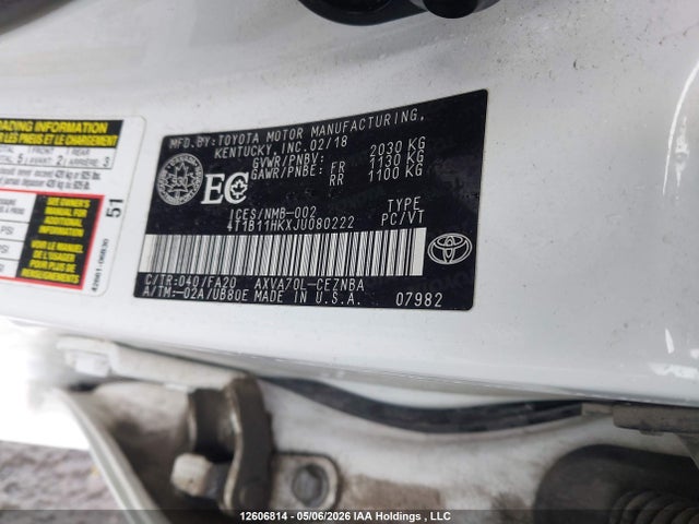 4T1B11HKXJU080222 Toyota CAMRY LE