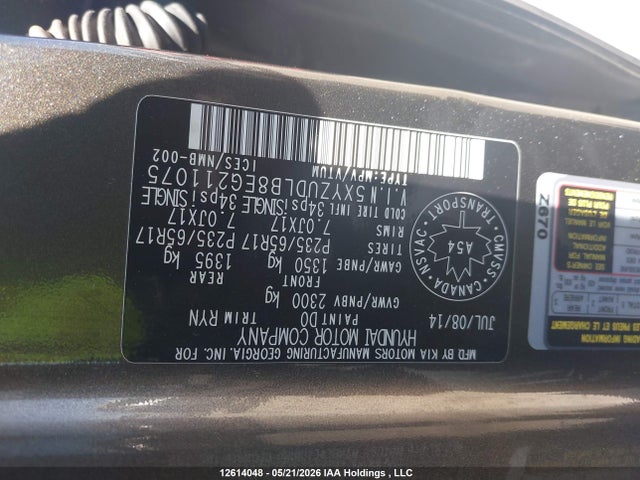 Продажа на аукционе авто 2014 Hyundai Santa Fe Sport, vin: 5XYZUDLB8EG211075, номер лота: 12614048
