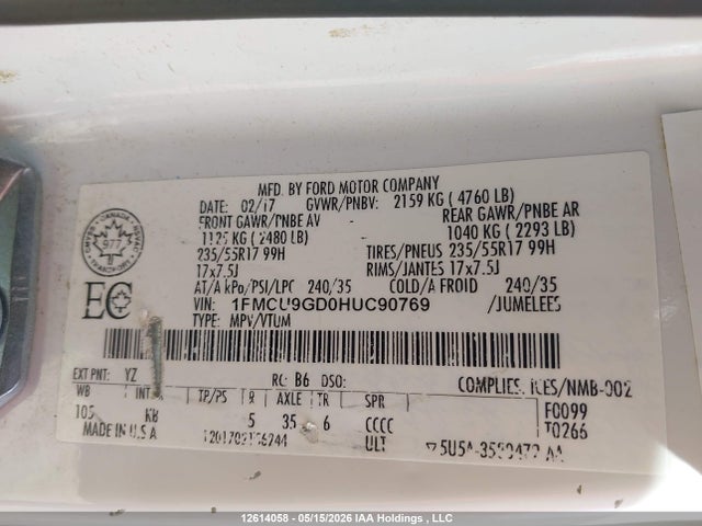 Ford ESCAPE SE 2017 1FMCU9GD0HUC90769 Image 9