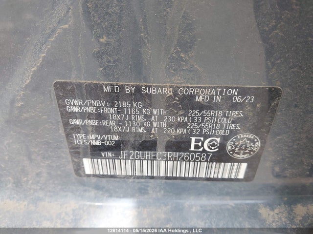 Aukcja sprzedaży 2024 Subaru Crosstrek Onyx, vin: JF2GUHFC3RH260587, numer aukcji: 12614114