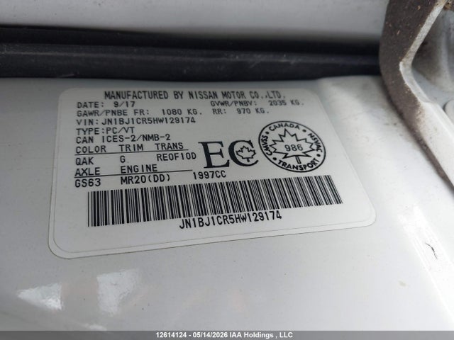12614124 :رقم المزاد ، JN1BJ1CR5HW129174 vin ، 2017 Nissan Qashqai مزاد بيع