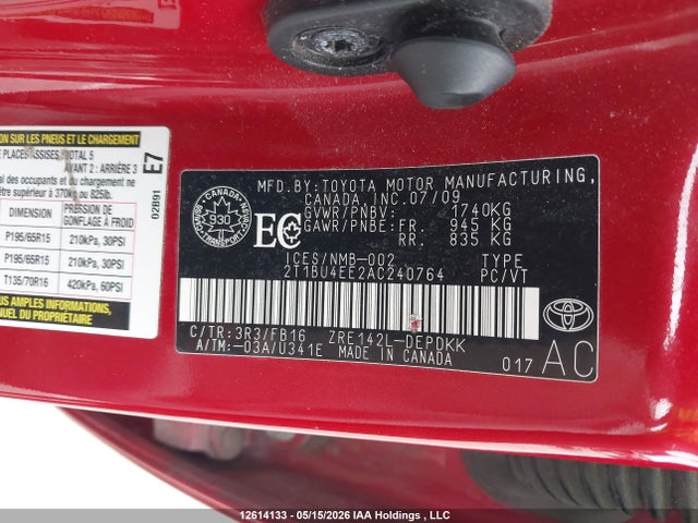 Продаж на аукціоні авто 2010 Toyota Corolla Ce, vin: 2T1BU4EE2AC240764, номер лоту: 12614133