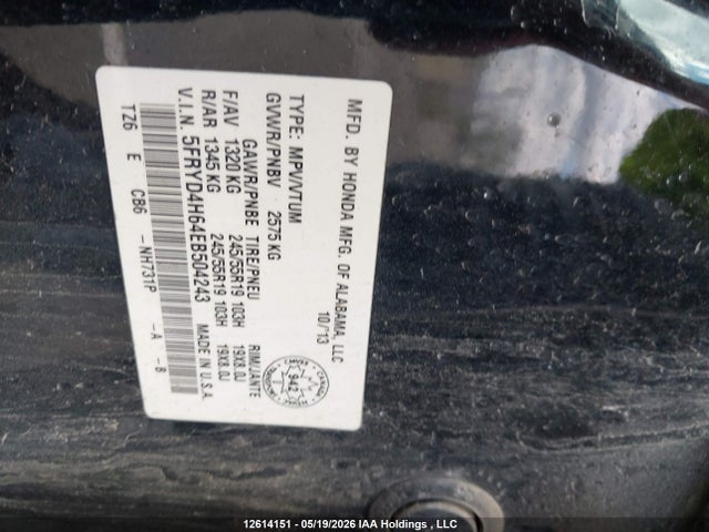 Aukcja sprzedaży 2014 Acura Mdx, vin: 5FRYD4H64EB504243, numer aukcji: 12614151