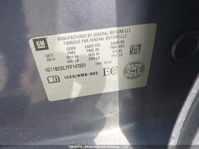Продажа на аукционе авто 2015 Chevrolet Malibu Ls, vin: 1G11B5SL7FF147661, номер лота: 12614173