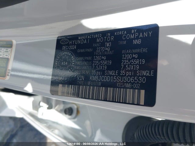 2025 Hyundai Tucson N-line Hybrid Awd მანქანა იყიდება აუქციონზე, vin: KM8JCDD15SU306530, აუქციონის ნომერი: 12614180