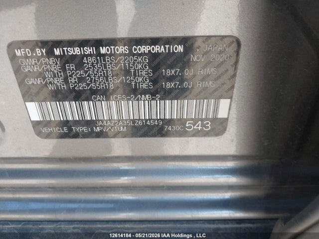 JA4AZ2A35LZ614549 Mitsubishi Outlander Es/ex/ex-l