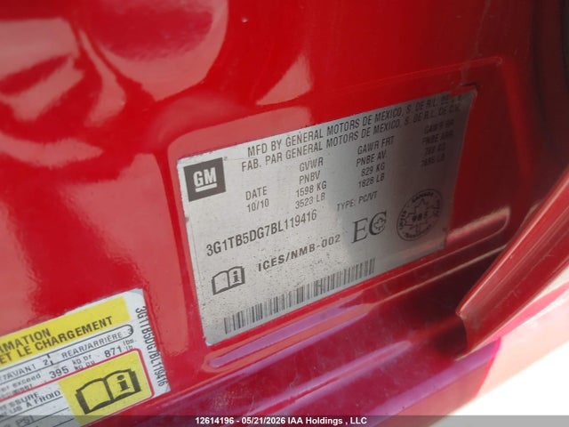 12614196 :رقم المزاد ، 3G1TB5DG7BL119416 vin ، 2011 Chevrolet Aveo مزاد بيع