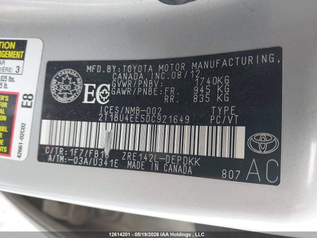 2013 Toyota Corolla მანქანა იყიდება აუქციონზე, vin: 2T1BU4EE5DC921649, აუქციონის ნომერი: 12614201