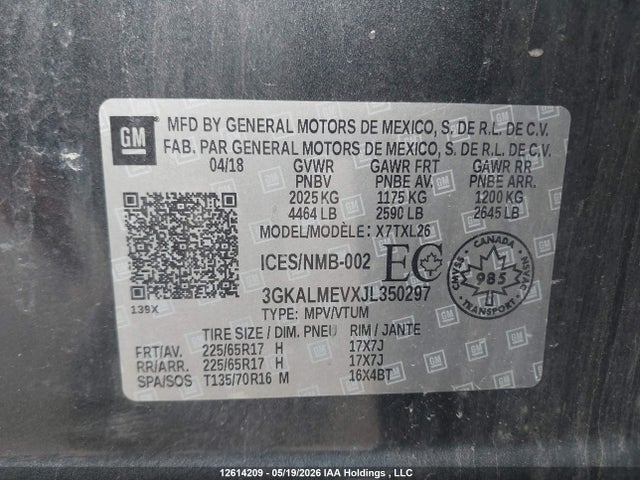 3GKALMEVXJL350297 GMC Terrain Sle