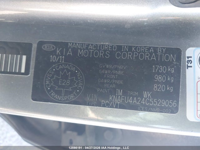 Продажа на аукционе авто 2012 Kia Forte 2.0l Ex, vin: KNAFU4A24C5529056, номер лота: 12598191