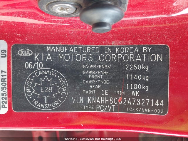 12614218 :رقم المزاد ، KNAHH8C62A7327144 vin ، 2010 Kia Rondo Ex-v6/ex-v6 Luxury مزاد بيع