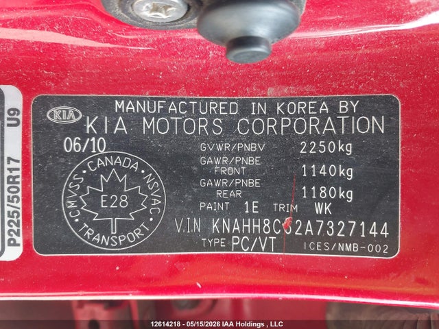 12614218 :رقم المزاد ، KNAHH8C62A7327144 vin ، 2010 Kia Rondo Ex-v6/ex-v6 Luxury مزاد بيع