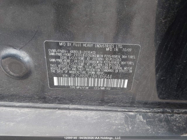 Продаж на аукціоні авто 2010 Subaru Forester 2.5 X Sport-tech, vin: JF2SH6BC2AH746644, номер лоту: 12595145
