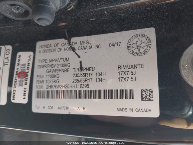 Продажа на аукционе авто 2017 Honda Cr-v Lx, vin: 2HKRW2H25HH116395, номер лота: 12614239