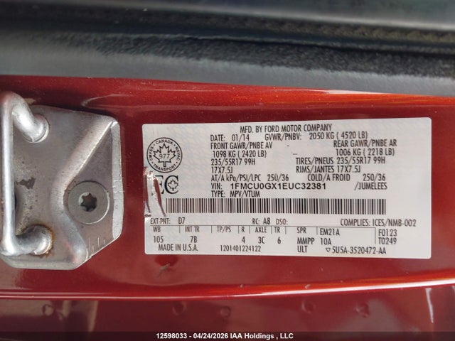1FMCU0GX1EUC32381 Ford ESCAPE SE