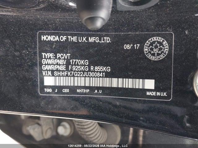 12614259 :رقم المزاد ، SHHFK7G22JU300841 vin ، 2018 Honda Civic Lx مزاد بيع