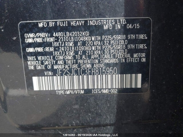 Aukcja sprzedaży 2015 Subaru Forester 2.5i Limited Package, vin: JF2SJCTC3FH815950, numer aukcji: 12614263