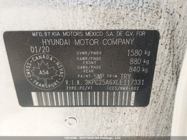 Auction sale of the 2020 Hyundai Accent Se/sel, vin: 3KPC25A6XLE117331, lot number: 12614266