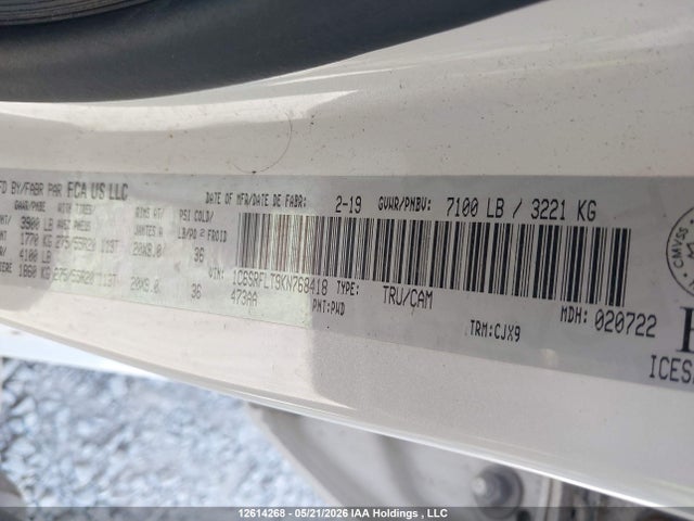 12614268 :رقم المزاد ، 1C6SRFLT9KN768418 vin ، 2019 Ram 1500 Rebel مزاد بيع