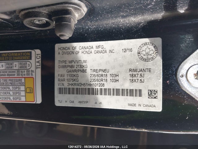 2017 Honda Cr-v Ex მანქანა იყიდება აუქციონზე, vin: 2HKRW2H51HH101208, აუქციონის ნომერი: 12614272