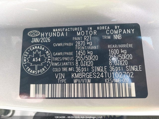 Aukcja sprzedaży 2026 Hyundai Palisade Preferred Trend, vin: KM8RGES24TU102702, numer aukcji: 12614280