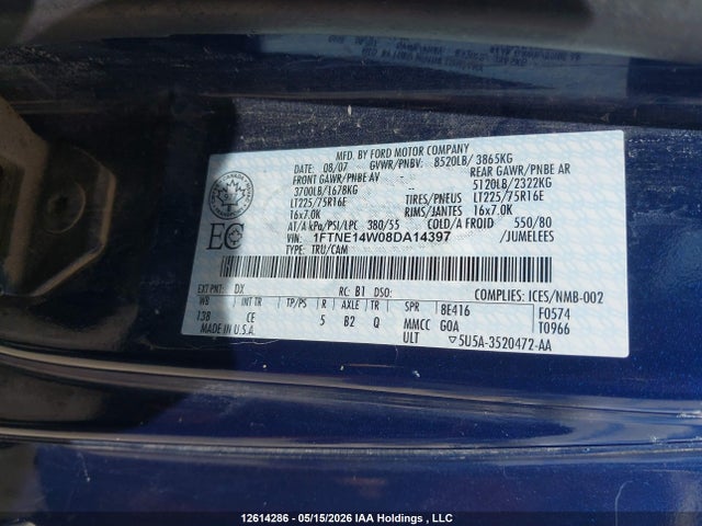 Продажа на аукционе авто 2008 Ford E-150 Commercial/recreational, vin: 1FTNE14W08DA14397, номер лота: 12614286