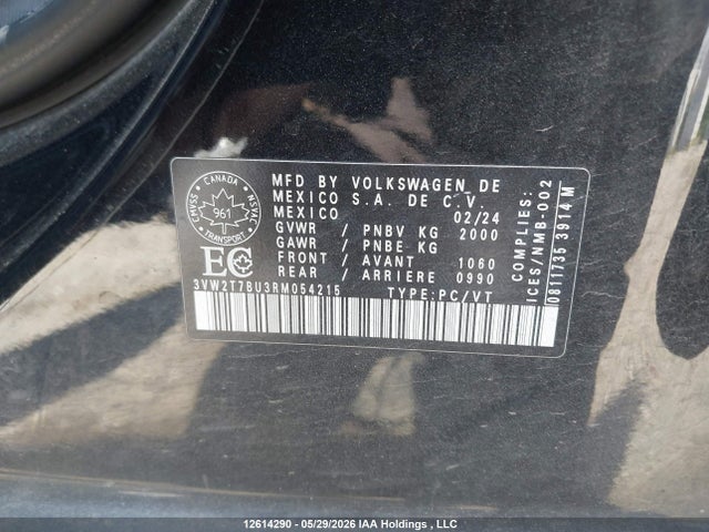 12614290 :رقم المزاد ، 3VW2T7BU3RM054215 vin ، 2024 Volkswagen Jetta Gli مزاد بيع
