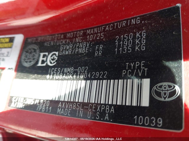 12614307 :رقم المزاد ، 4T1DBADK4TU042922 vin ، 2026 Toyota Camry Hybrid Xse Awd مزاد بيع