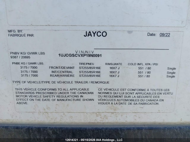 12614321 :رقم المزاد ، 1UJCGSCVXP19N0091 vin ، 2023 Jayco Siesmic 4113 Siesmic 4113 مزاد بيع