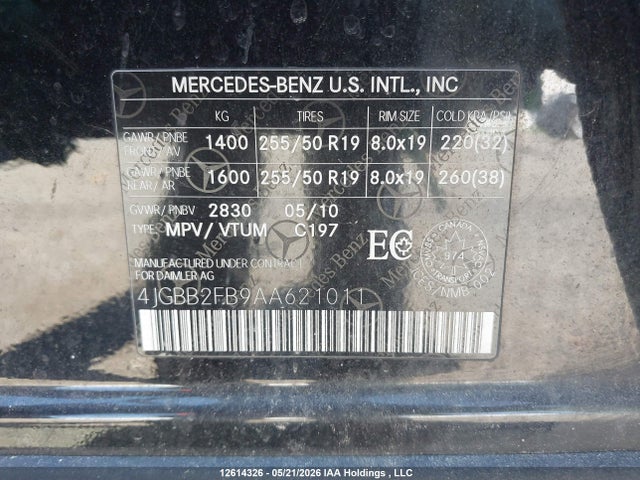 Aukcja sprzedaży 2010 Mercedes-benz Ml 350 Bluetec, vin: 4JGBB2FB9AA621011, numer aukcji: 12614326