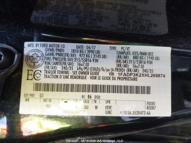 1FADP3K2XHL268874 Ford FOCUS SE