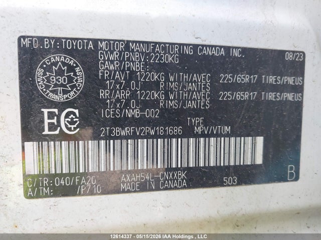 2T3BWRFV2PW181686 Toyota Rav4 Hybrid Le