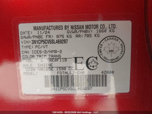Продаж на аукціоні авто 2025 Nissan Kicks Play Sv, vin: 3N1CP5CV5SL469297, номер лоту: 12614339