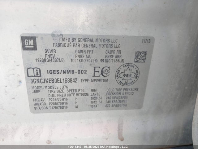 3GNCJKEB0EL158842 Chevrolet Trax