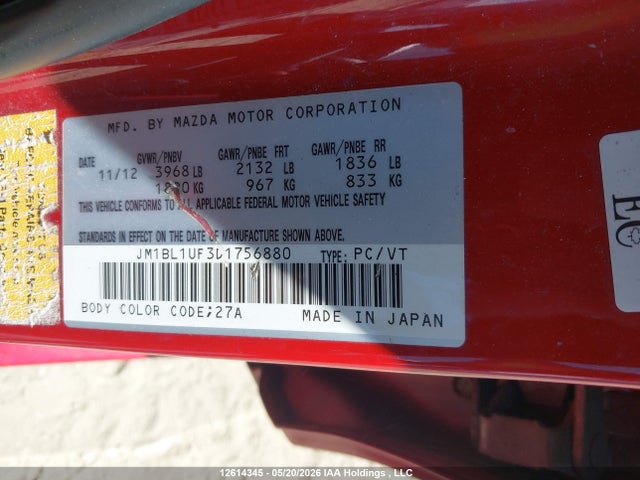 Продажа на аукционе авто 2013 Mazda Mazda3 Gx, vin: JM1BL1UF3D1756880, номер лота: 12614345