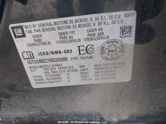 3GTU2MEC7HG393086 GMC Sierra K1500 Sle