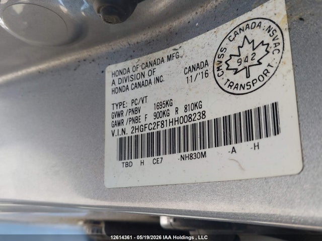 2017 Honda Civic მანქანა იყიდება აუქციონზე, vin: 2HGFC2F81HH008238, აუქციონის ნომერი: 12614361