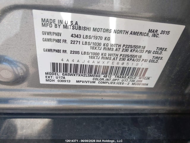 4A4AJ4AWXFE605191 Mitsubishi Rvr Gt