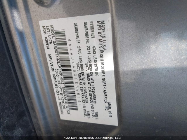 4A4AJ4AWXFE605191 Mitsubishi Rvr Gt